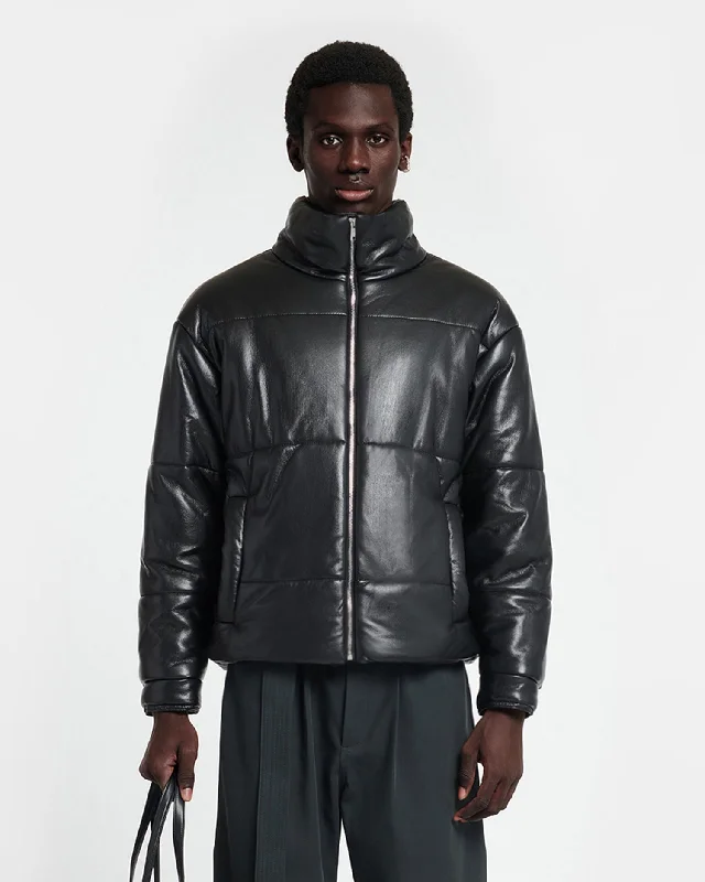 Men's Coats with Hidden PocketsMarron - Okobor™ Alt-Leather Puffer Jacket - Black