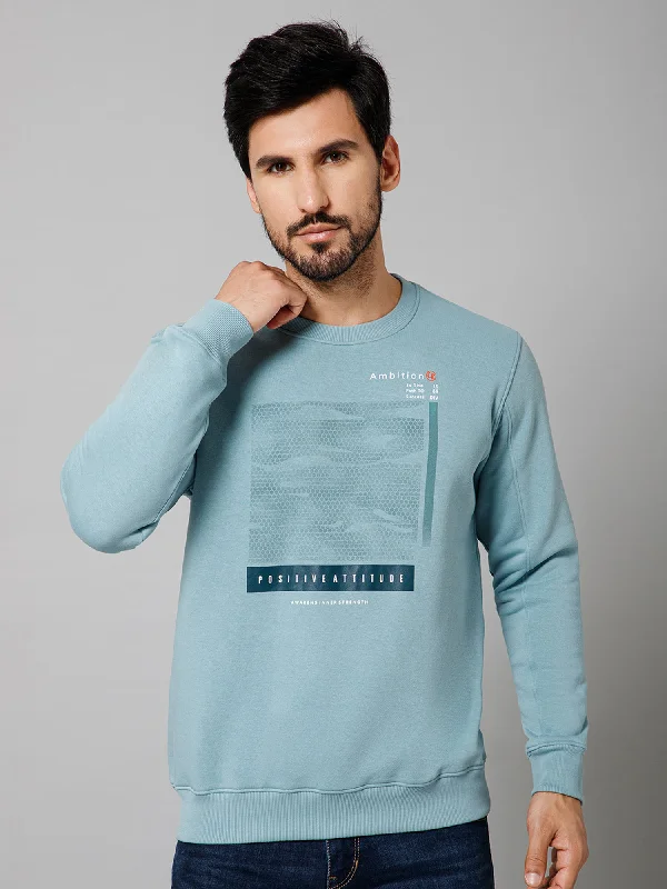 Ergonomic Fit Performance Men's SportswearPrinted Sky Blue Full Sleeves Round Neck Regular Fit Casual Sweatshirt For Men