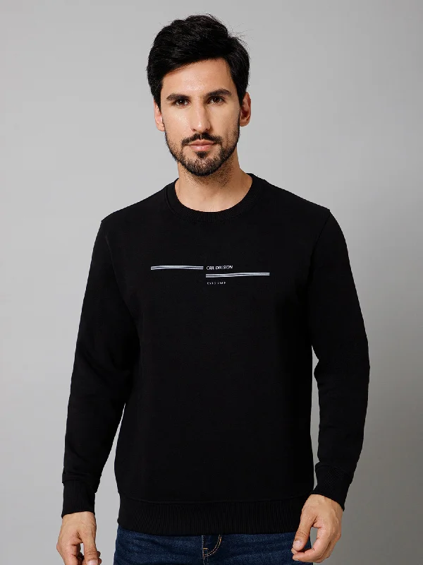 Basketball-Inspired Men's SportswearSolid Black Full Sleeves Round Neck Regular Fit Casual Sweatshirt For Mens