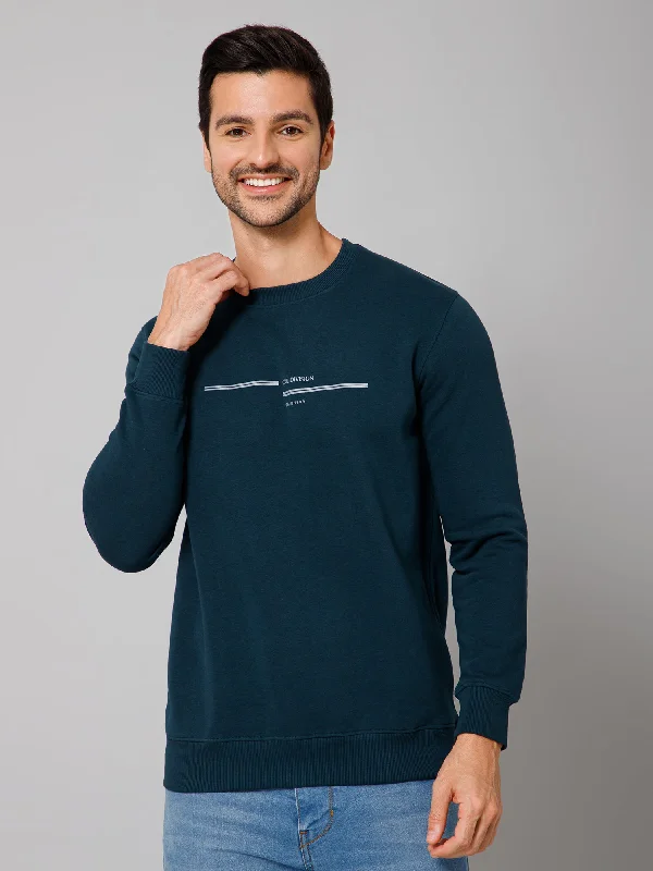 Relaxed-Fit Men's SportswearSolid Bottle Green Full Sleeves Round Neck Regular Fit Casual Sweatshirt for Men