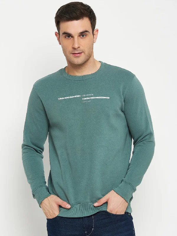 Casual Men's SportswearSolid Green Full Sleeves Round Neck Regular Fit Casual Sweatshirt for Men