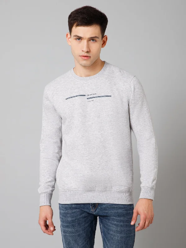 Stylish and Weather-Resistant Men's SportswearSolid Grey Full Sleeves Round Neck Regular Fit Casual Sweatshirt For Men