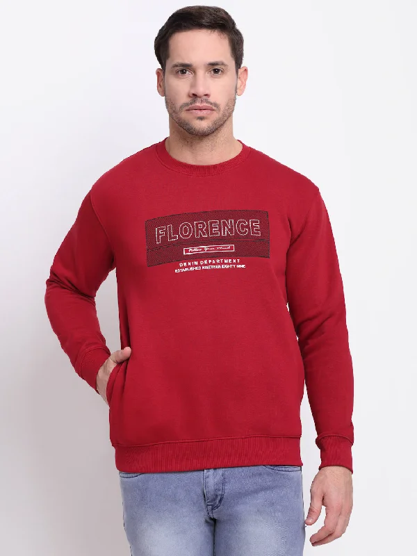 Ergonomic Men's SportswearPrinted Maroon Full Sleeves Round Neck Regular Fit Casual Sweatshirt for Men