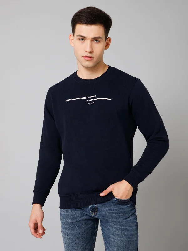 Odor-Control Technical Men's SportswearSolid Navy Blue Full Sleeves Round Neck Regular Fit Casual Sweatshirt For Men