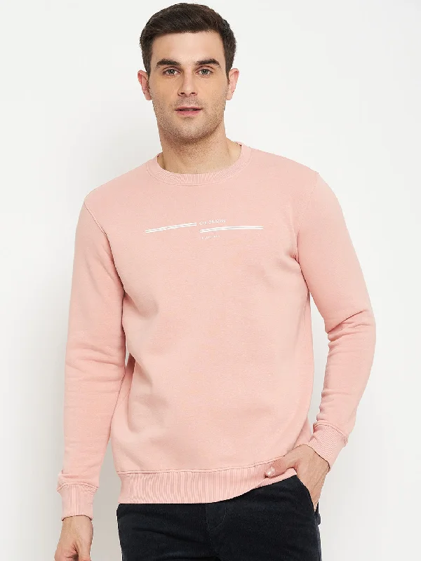 Customizable Men's SportswearSolid Pink Full Sleeves Round Neck Regular Fit Casual Sweatshirt for Men