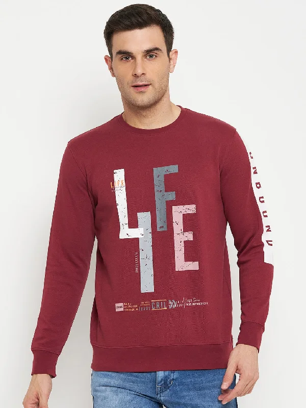 Workout-Ready and Stylish Men's SportswearTypography Printed Pink Full Sleeves Round Neck Regular Fit Casual Sweatshirt for Men