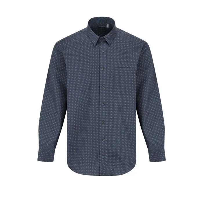 Quick-Drying Men's SportswearLeo Chevalier Long Sleeve 100% Cotton Non-Iron Button Down Collared Sport Shirt Navy - 623471