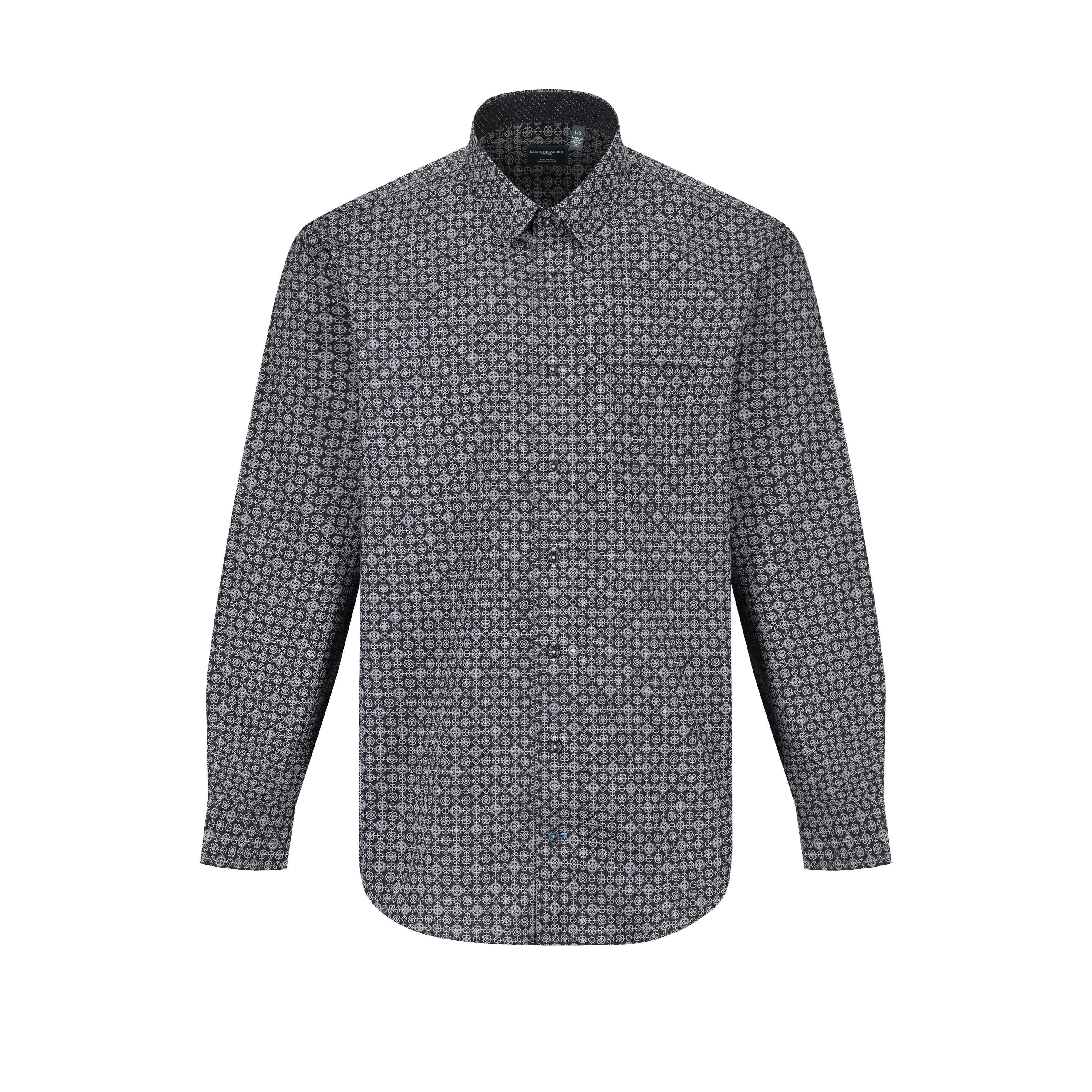 Full-Zip High-Performance Men's SportswearLeo Chevalier Long Sleeve Sport Shirt - Grey Print 623450 - 3698