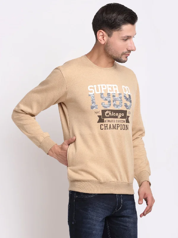 Ergonomic Fit Performance Men's SportswearMen Light Brown Printed Sweatshirt