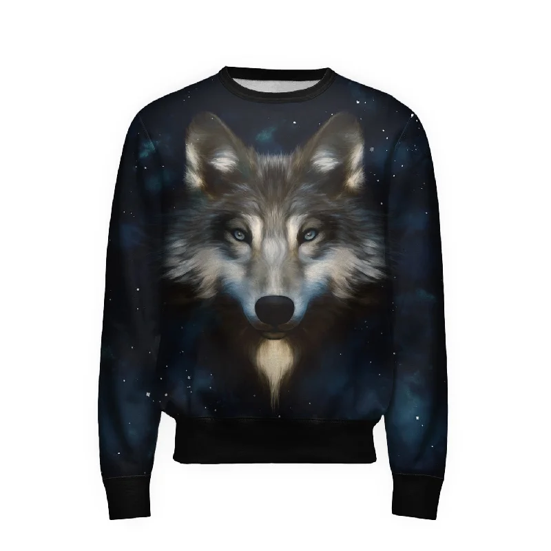 Stylish Men's SportswearWolf In Night Sweatshirt